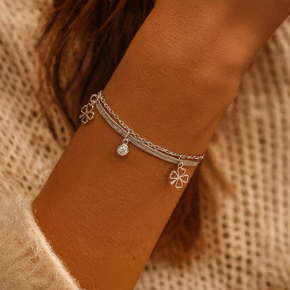 Bracelet Trèfle Enchanté — Chance & Élégance Or/Argent