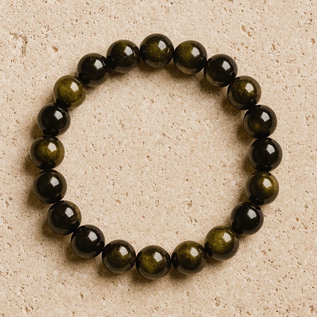 Bracelet "Bouclier de Lumière" en Obsidienne Dorée - 6mm / 17cm - L'Arbre des Chakras
