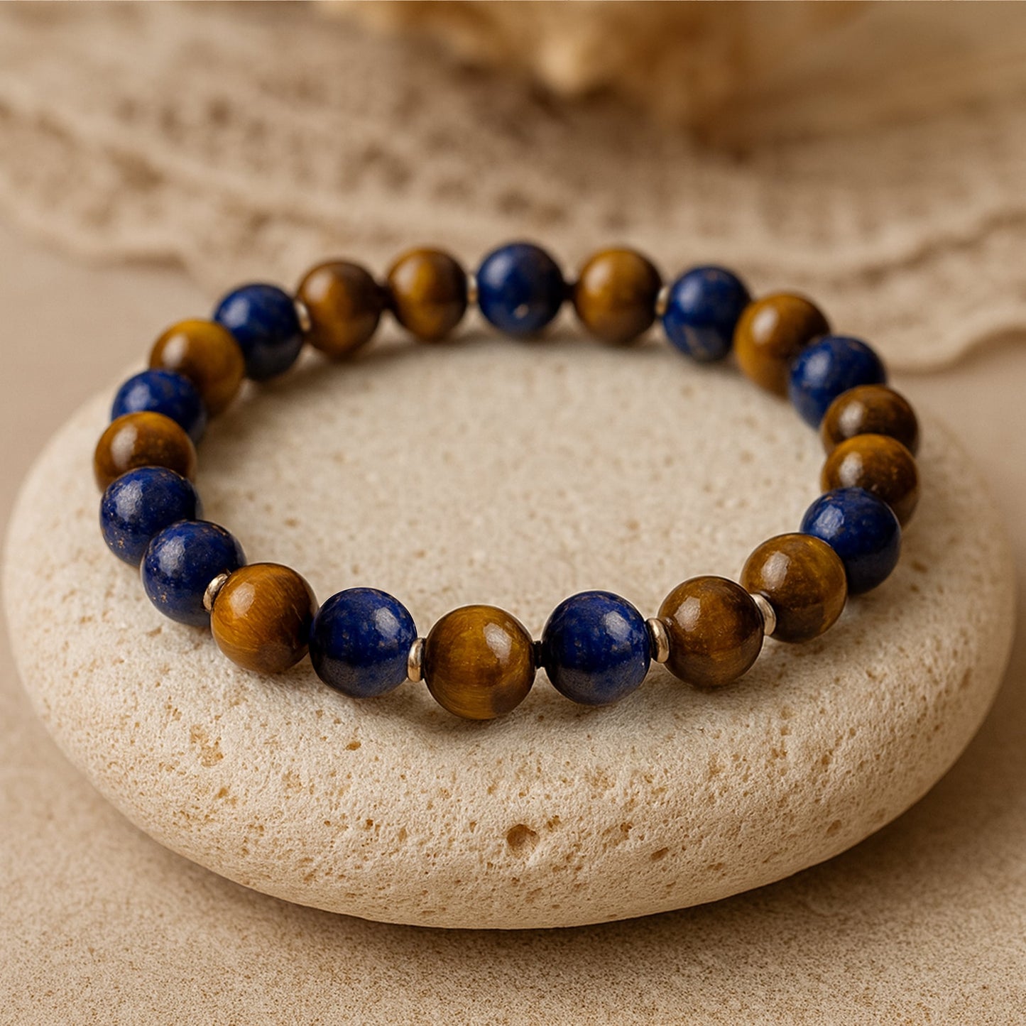 Bracelet Œil de Tigre & Lapis Lazuli — Courage & Lâcher-Prise