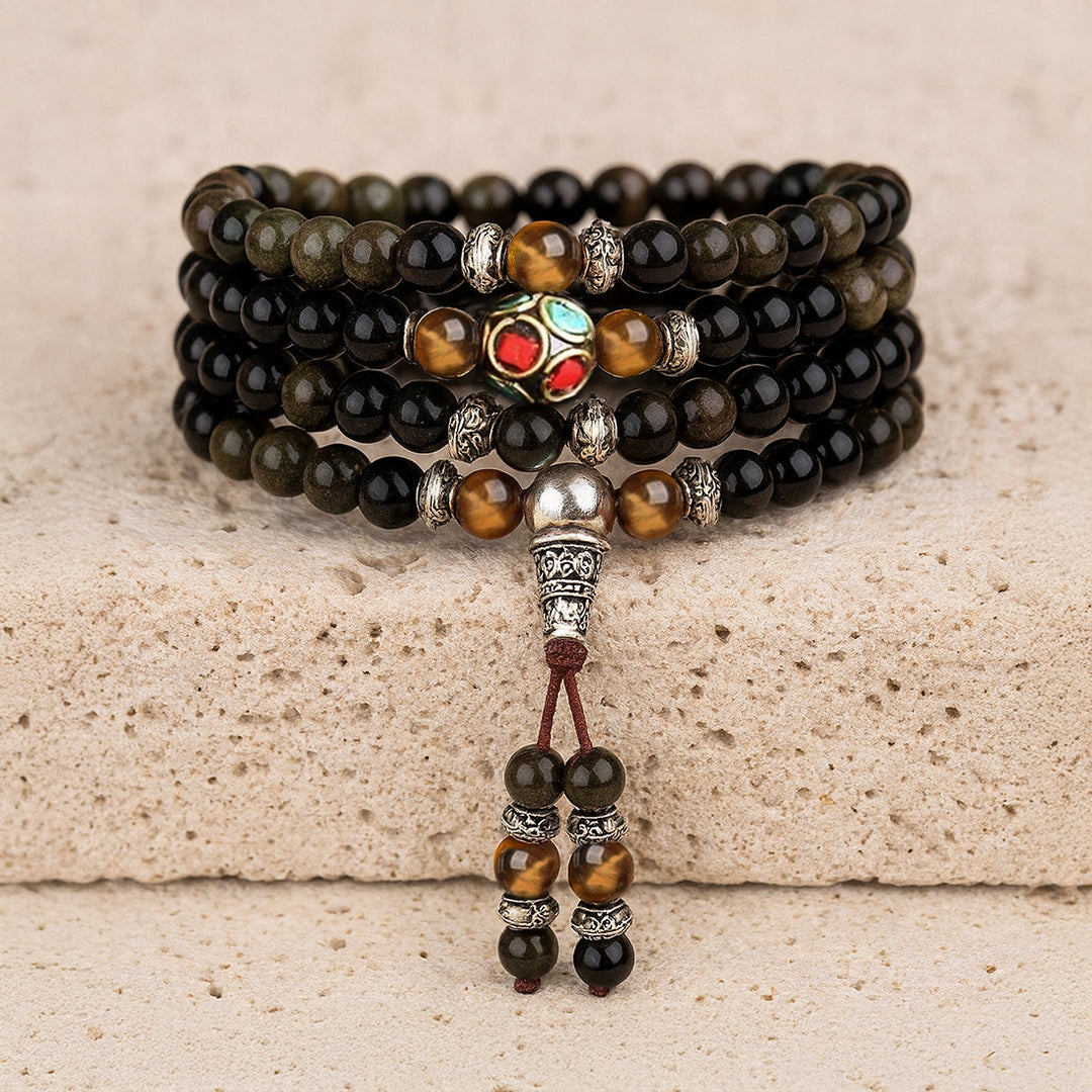 Bracelet Mala Obsidienne — Méditation Profonde & Protection