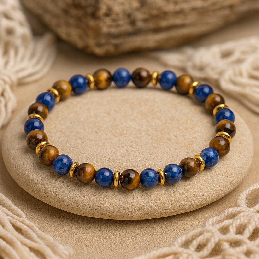 Bracelet "Lâcher-Prise" en Oeil de Tigre & Lapis Lazuli - 6mm / 17cm - L'Arbre des Chakras