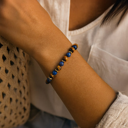 Bracelet Œil de Tigre & Lapis Lazuli — Courage & Lâcher-Prise
