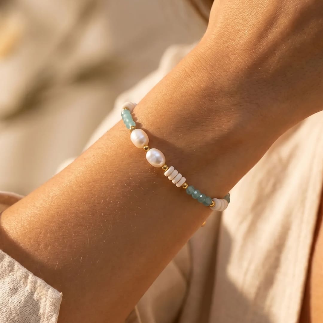 Bracelet Amazonite & Perles d'Eau Douce — Calme & Douceur Océane