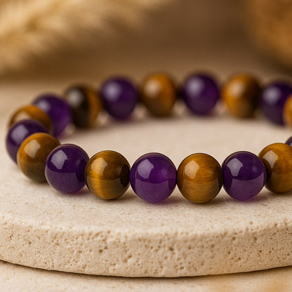Bracelet Améthyste & Œil de Tigre — Sérénité & Courage