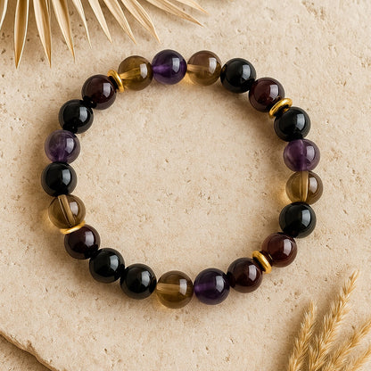Bracelet Shungite, Quartz Fumé & Améthyste — Harmonie & Bouclier