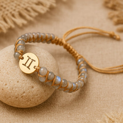Bracelet Tressé "12 Constellations" en Pierres Naturelles - Gémeaux - Labradorite - L'Arbre des Chakras