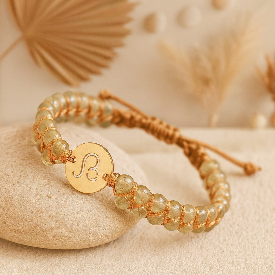 Bracelet Tressé "12 Constellations" en Pierres Naturelles - Lion - Quartz rutile - L'Arbre des Chakras