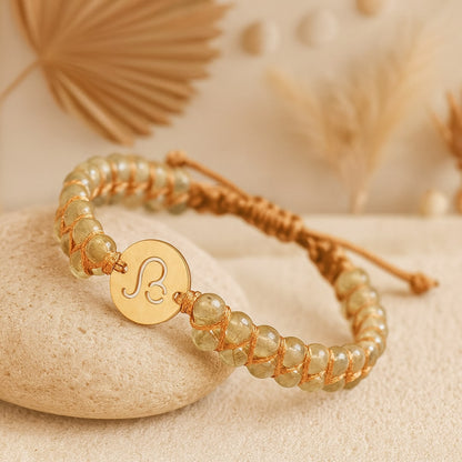Bracelet Tressé "12 Constellations" en Pierres Naturelles - Lion - Quartz rutile - L'Arbre des Chakras