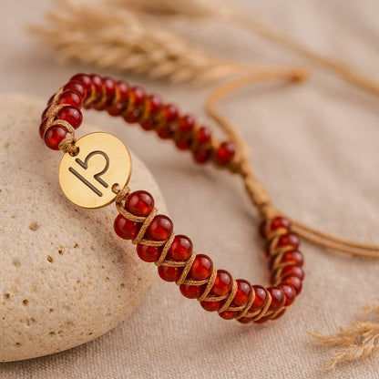 Bracelet Tressé "12 Constellations" en Pierres Naturelles - Balance - Agate Rouge - L'Arbre des Chakras