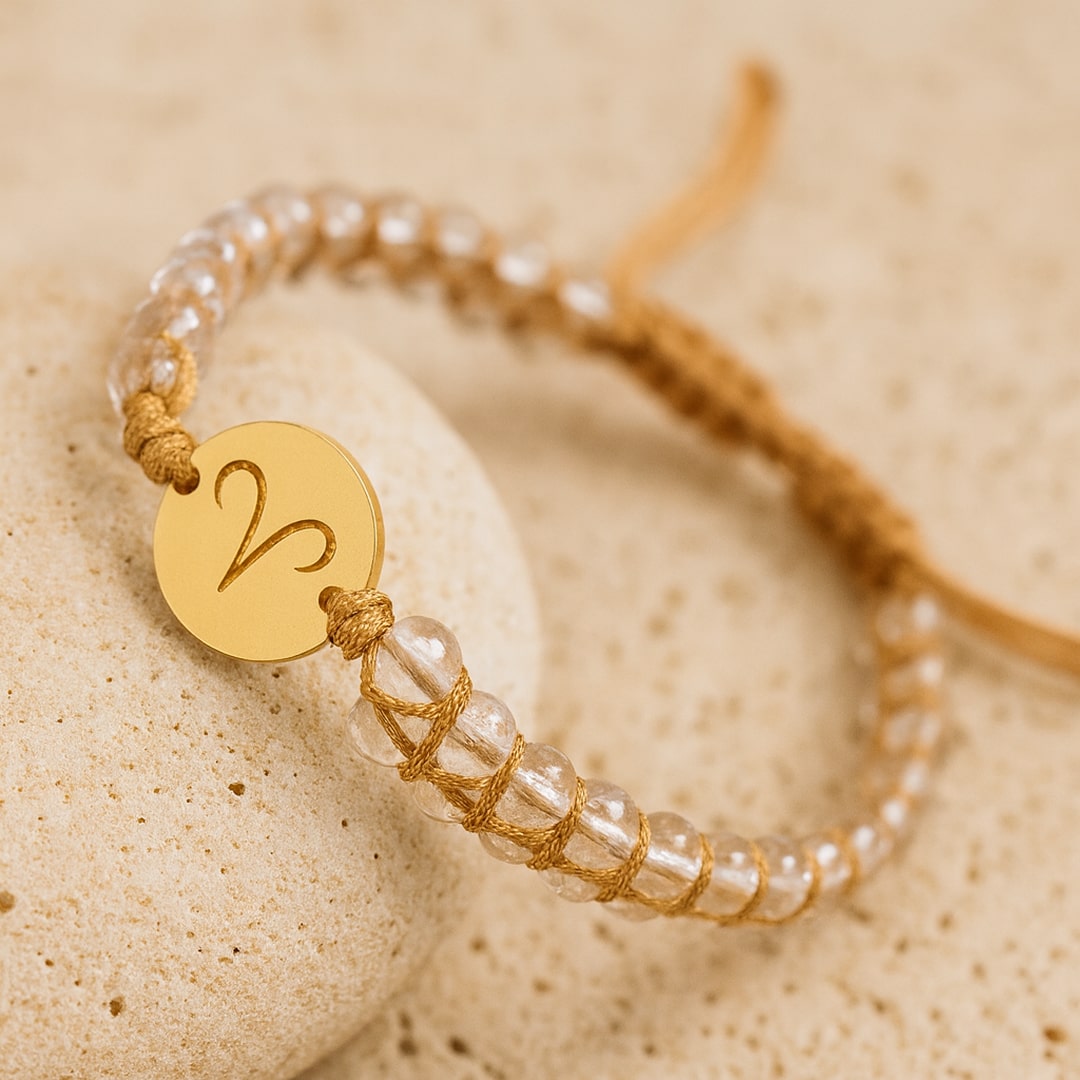 Bracelet Tressé "12 Constellations" en Pierres Naturelles - Bélier - Cristal de Roche - L'Arbre des Chakras