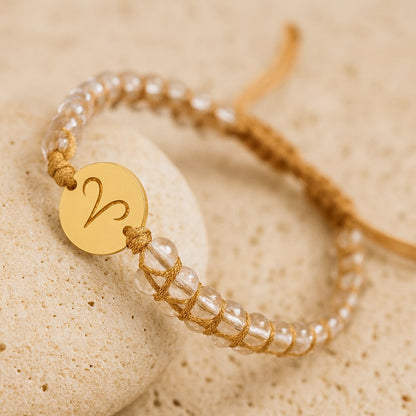 Bracelet Tressé "12 Constellations" en Pierres Naturelles - Bélier - Cristal de Roche - L'Arbre des Chakras