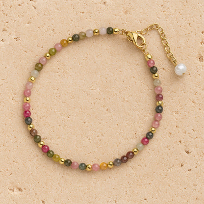 Bracelet Raffiné en Pierres Naturelles Fines - Tourmaline Multicolore - L'Arbre des Chakras