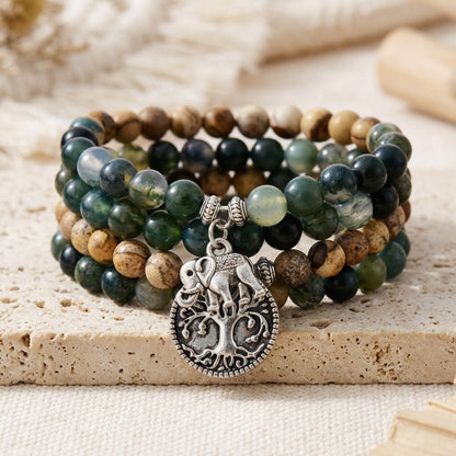 Bracelet Mala Gaia — Agate Mousse & Jaspe — Connexion à la Terre