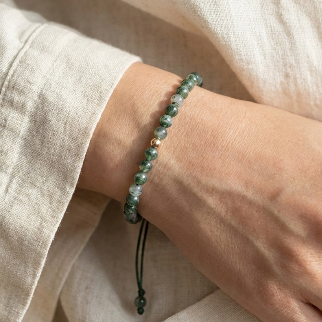Bracelet Ajustable Agate Mousse — Sérénité & Connexion Nature