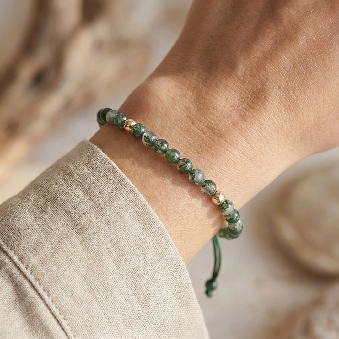 Bracelet Ajustable Agate Mousse — Sérénité & Connexion Nature