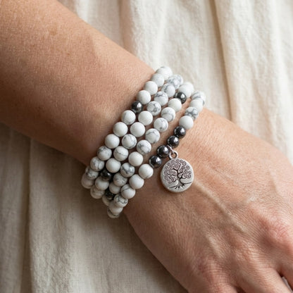 Bracelet Mala Howlite & Hématite — Bien-Être & Sérénité