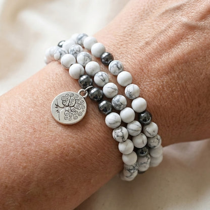 Bracelet Mala Howlite & Hématite — Bien-Être & Sérénité