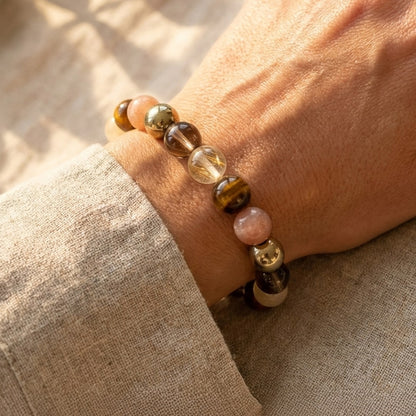 Bracelet Quartz Fumé & Œil de Tigre — Énergie Solaire & Ancrage