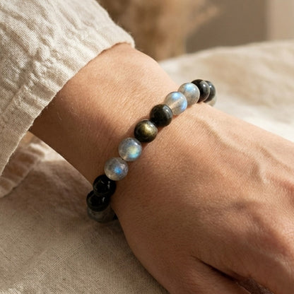 Bracelet Labradorite & Obsidienne Dorée — Refuge Intérieur & Lumière