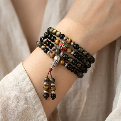 Bracelet Mala Obsidienne — Méditation Profonde & Protection