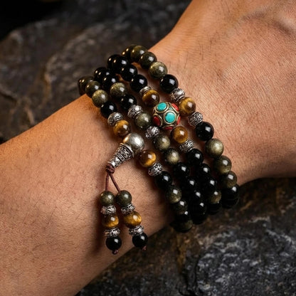Bracelet Mala Obsidienne — Méditation Profonde & Protection