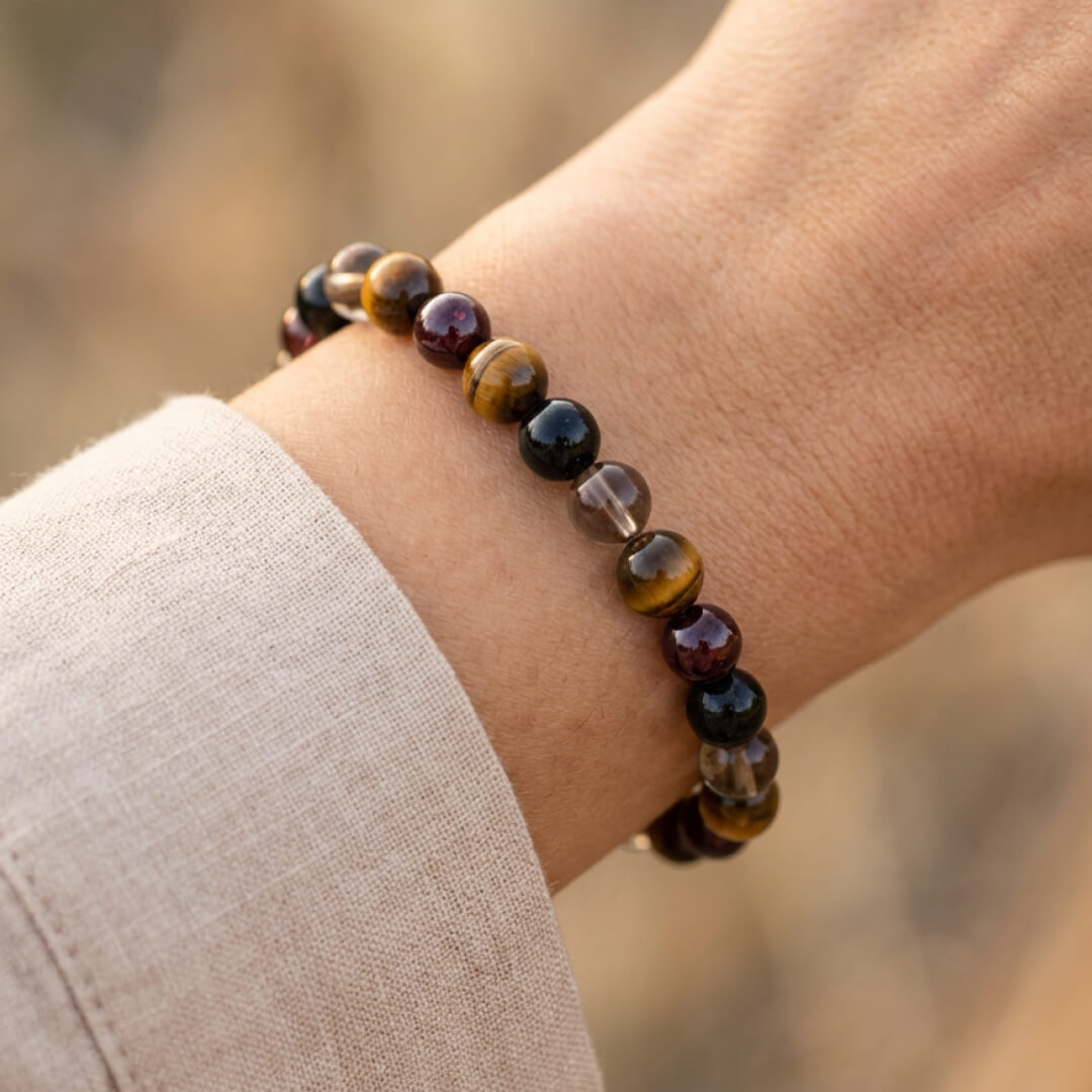 Bracelet Œil de Tigre & Grenat — Réussite & Protection