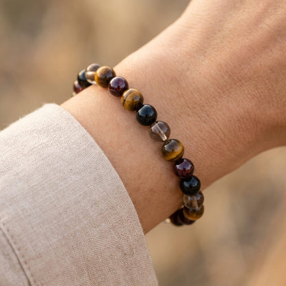 Bracelet Œil de Tigre & Grenat — Réussite & Protection