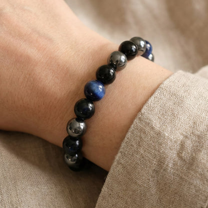 Bracelet Hématite, Shungite & Tourmaline — Guidance & Protection Triple