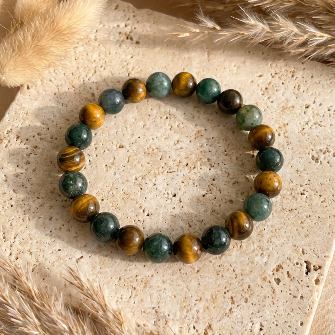 Bracelet Œil de Tigre & Agate Mousse — Équilibre & Protection Naturelle