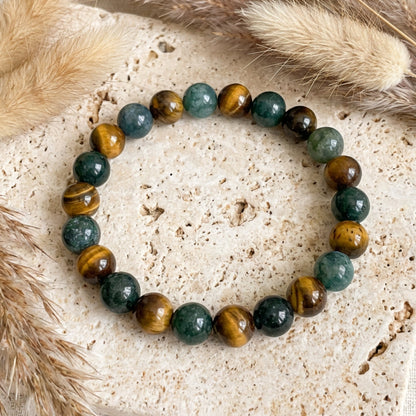 Bracelet Œil de Tigre & Agate Mousse — Équilibre & Protection Naturelle