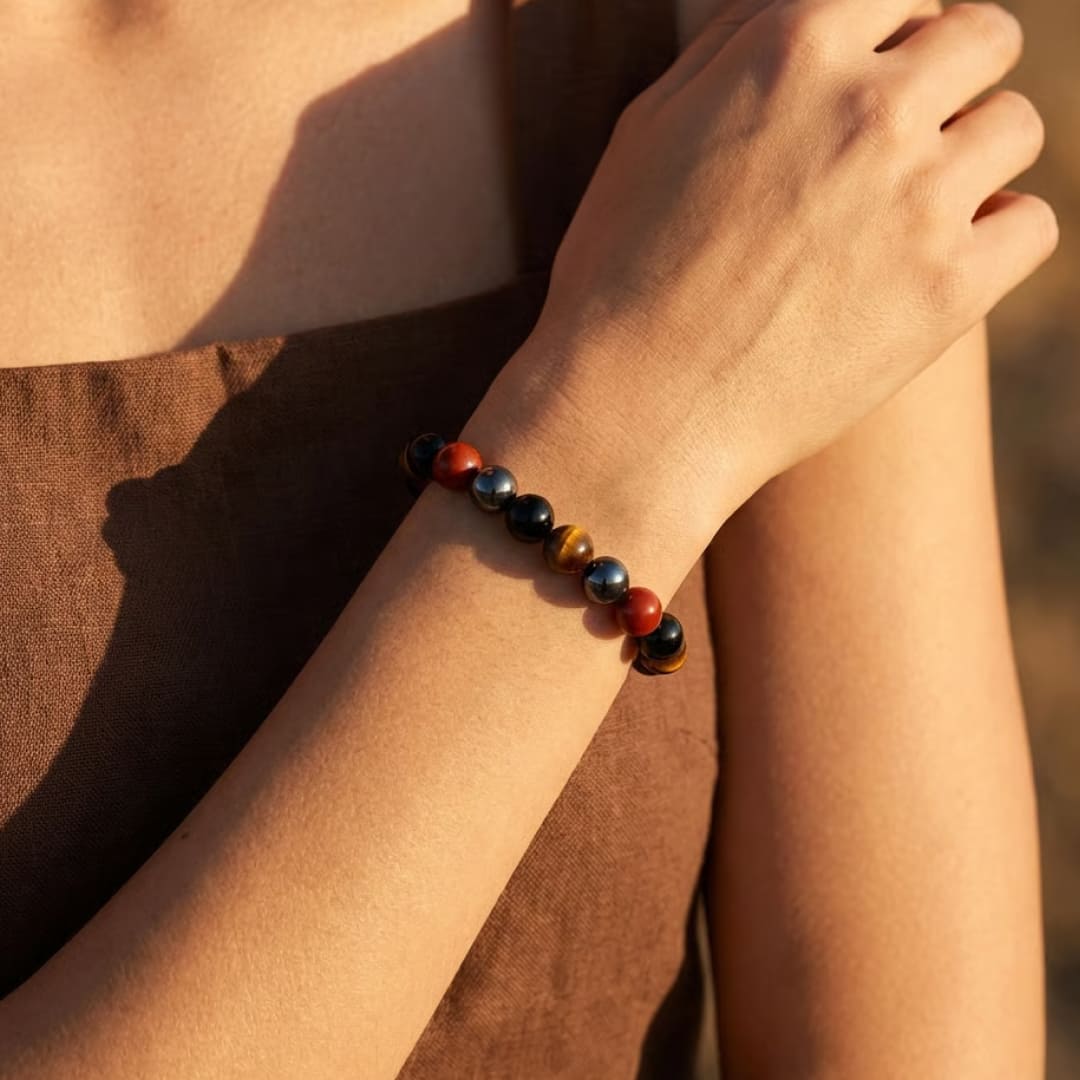 Bracelet Tourmaline, Jaspe Rouge, Hématite & Œil de Tigre — Ancrage Total