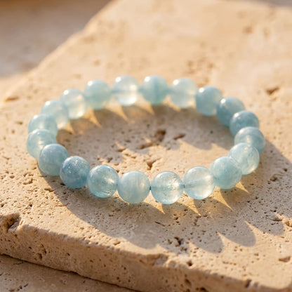 Bracelet "Bonheur" en Aigue-Marine - 6mm / 17cm - L'Arbre des Chakras