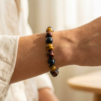 Bracelet Triple Œil — Œil de Tigre, Taureau & Faucon
