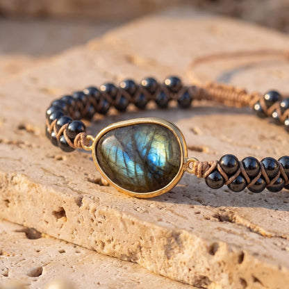 Bracelet Labradorite & Hématite — Œil Céleste & Ancrage