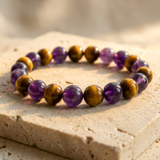 Bracelet "Délivrance" en Améthyste & Oeil de Tigre - 17cm - L'Arbre des Chakras