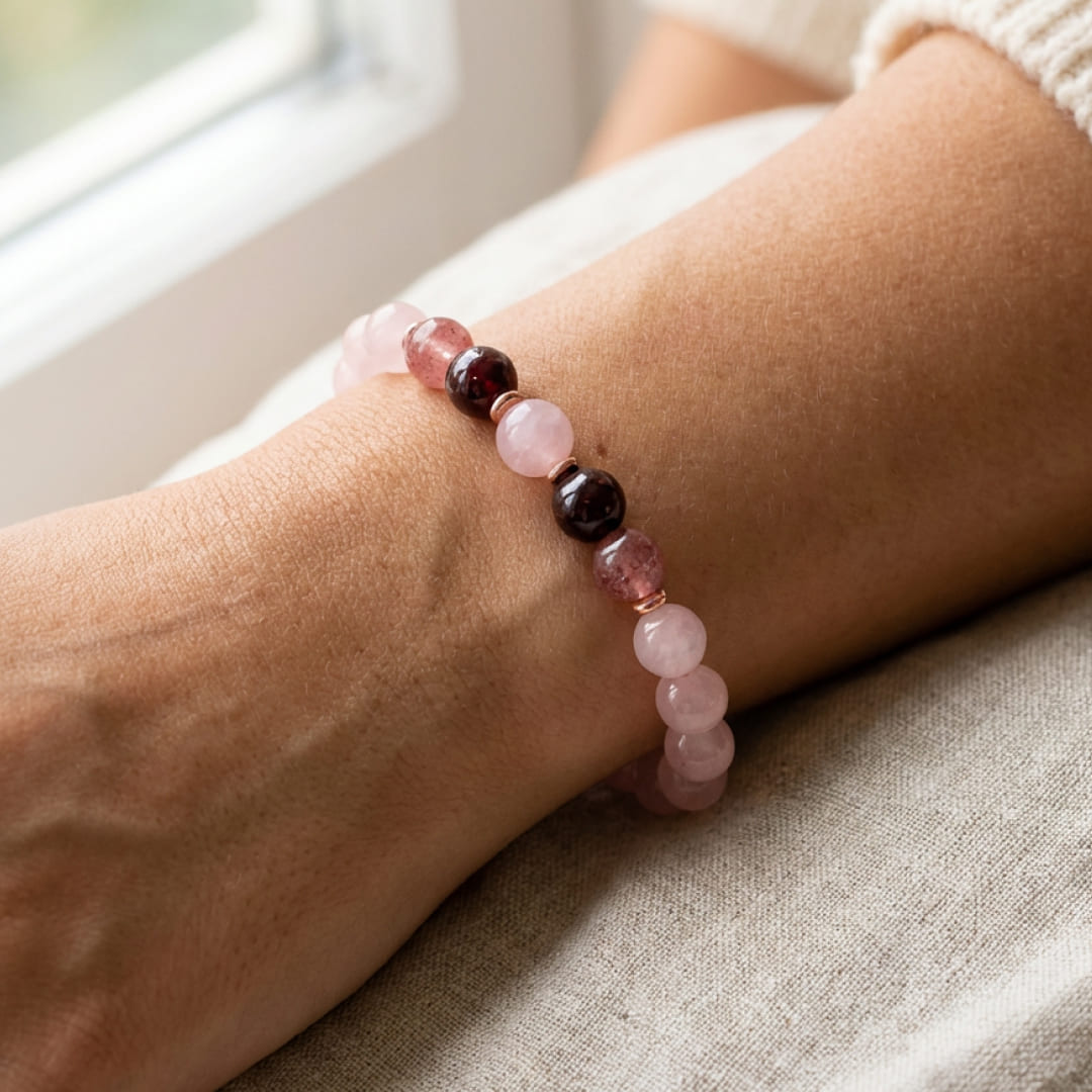Bracelet Quartz Rose, Grenat & Quartz Fraise — Amour Profond