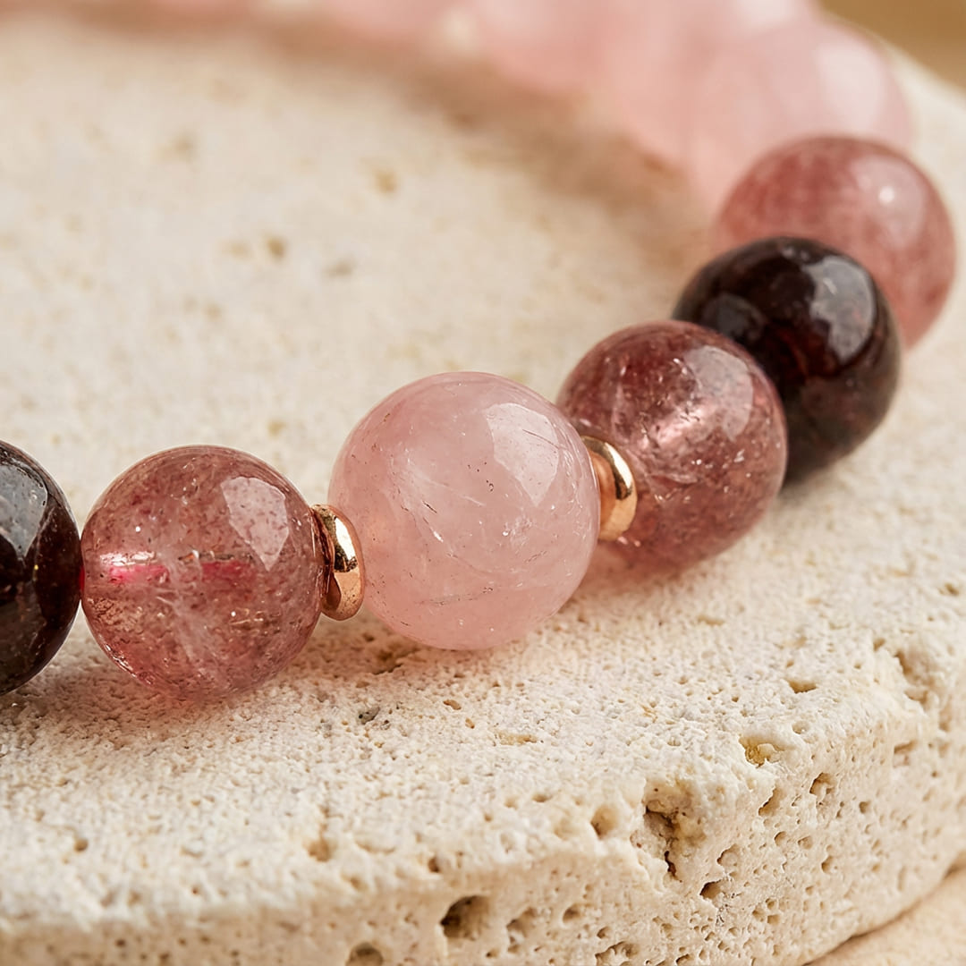 Bracelet Quartz Rose, Grenat & Quartz Fraise — Amour Profond