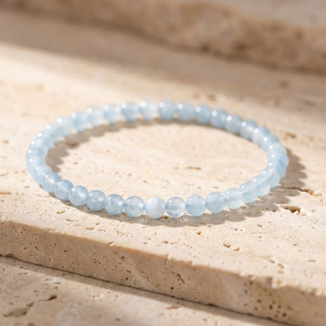 Bracelet Fin en Pierres Naturelles de 4mm - Aigue-Marine / 17cm - L'Arbre des Chakras