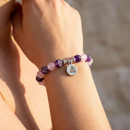 Bracelet "Amour & Spiritualité" en Améthyste & Quartz Rose - Bouddha / 17cm - L'Arbre des Chakras