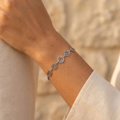 Bracelet Alignement 7 Chakras — Symboles Sacrés & Pierres Naturelles