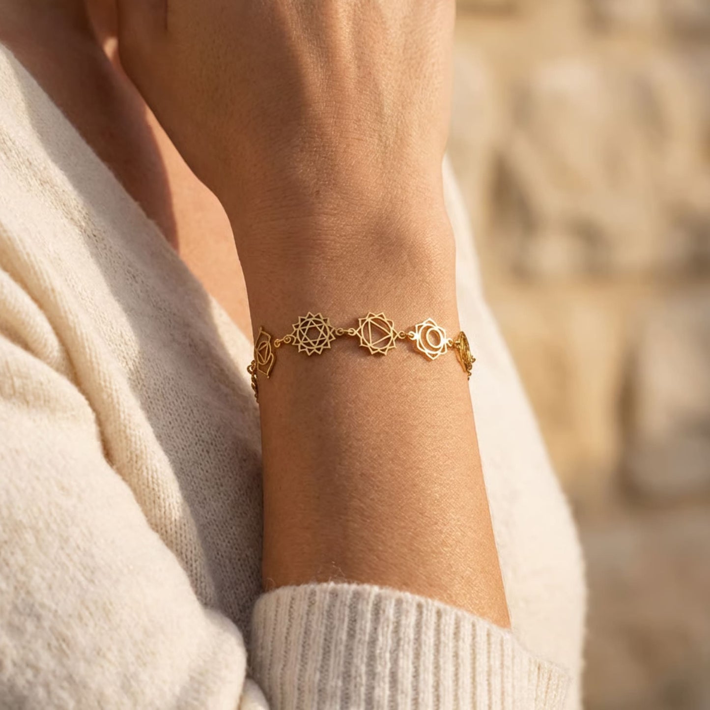 Bracelet Alignement 7 Chakras — Symboles Sacrés & Pierres Naturelles