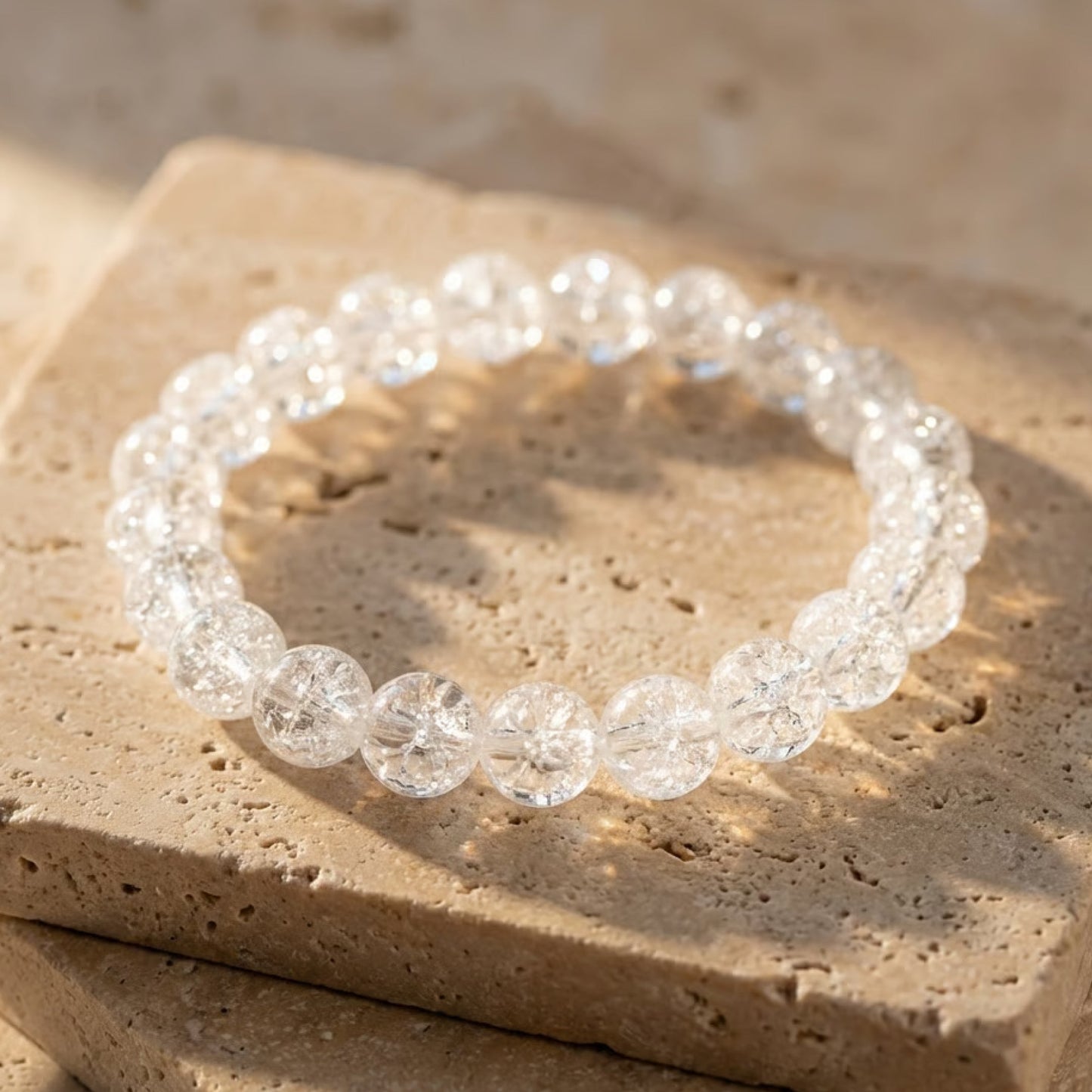 Bracelet "Esprit Léger" en Cristal de Roche Craquelé - 6mm / 17cm - L'Arbre des Chakras