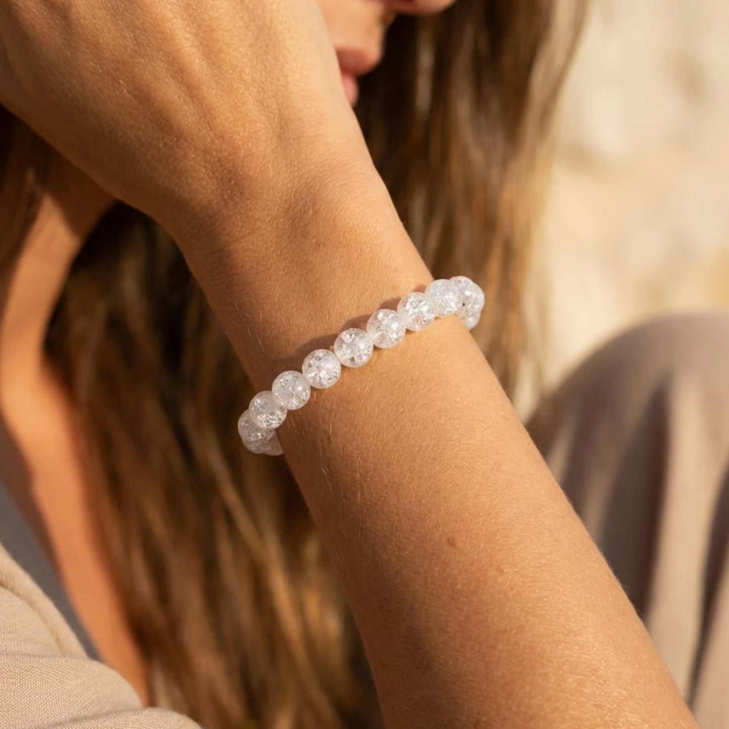 Bracelet "Esprit Léger" en Cristal de Roche Craquelé - 8mm / 17cm - L'Arbre des Chakras