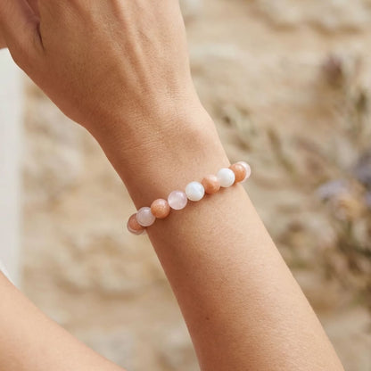 Bracelet Pierre de Soleil, Quartz Rose & Pierre de Lune — Énergie Féminine