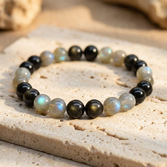 Bracelet Labradorite & Obsidienne Dorée — Refuge Intérieur & Lumière