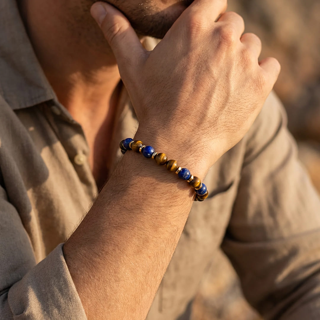 Bracelet Œil de Tigre & Lapis Lazuli — Courage & Lâcher-Prise