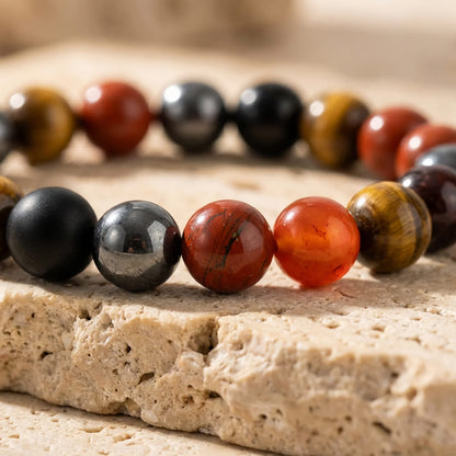 Bracelet Tourmaline, Jaspe Rouge, Hématite & Œil de Tigre — Ancrage Total