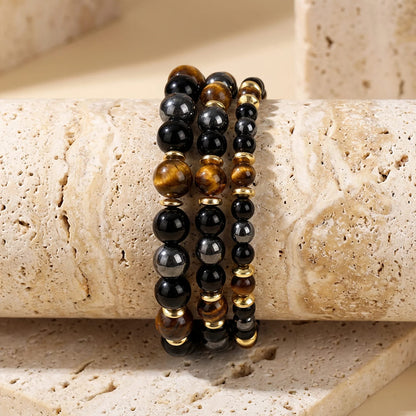 Bracelet Œil de Tigre, Hématite & Onyx — Confiance & Bouclier