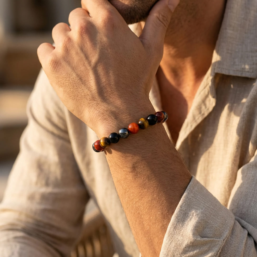 Bracelet Tourmaline, Jaspe Rouge, Hématite & Œil de Tigre — Ancrage Total