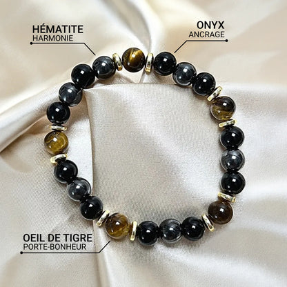 Bracelet Œil de Tigre, Hématite & Onyx — Confiance & Bouclier